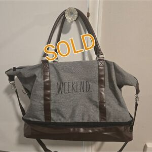 Rae Dunn Gray and Brown Travel Bag with Leather Accents